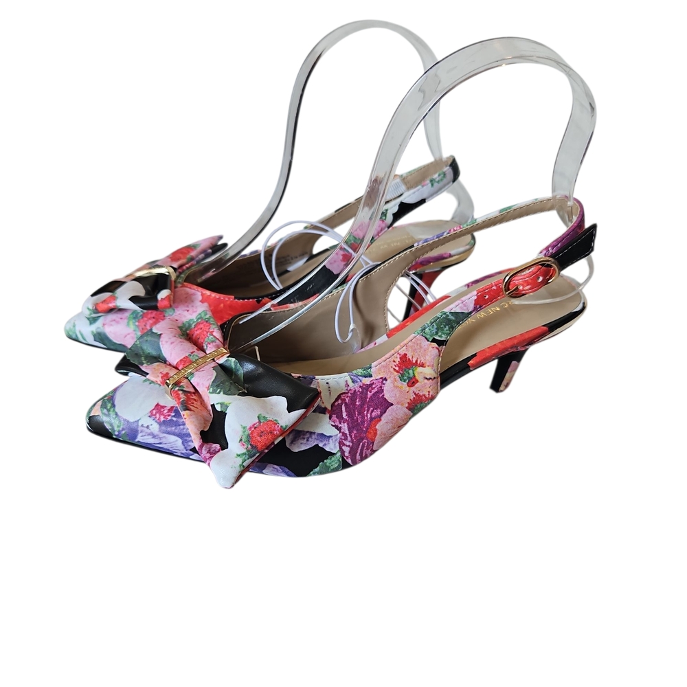 Marc NY Andrew Marc Daffodil Floral Multicolor Bow Tie Slingback Heels Size5.5B